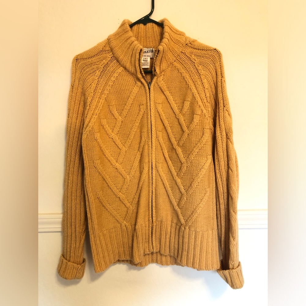Pendleton Mustard Cable Fisherman Cardigan size Large Zip Front Cottagecore